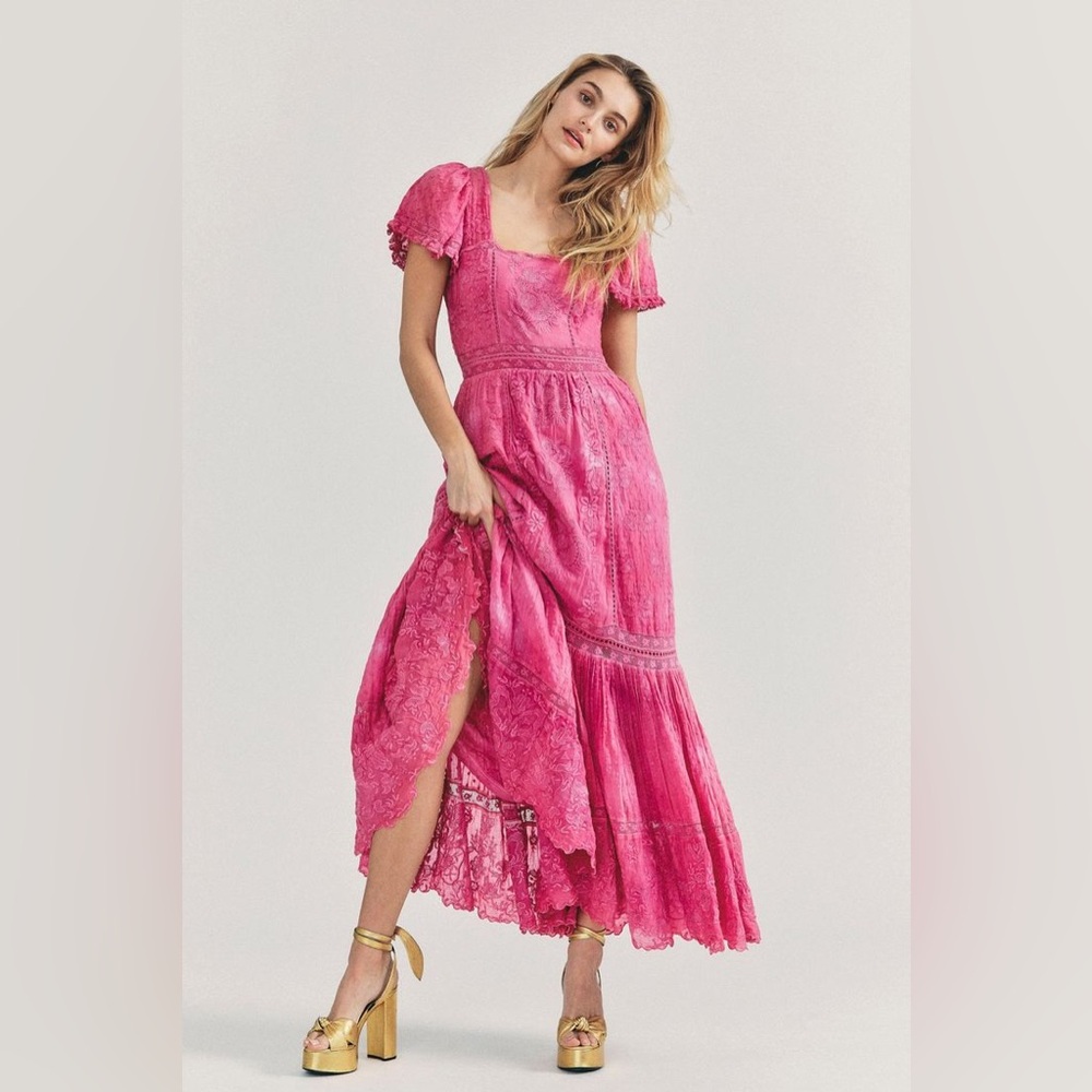 LoveShackFancy Norma Embroidered Pink Dress